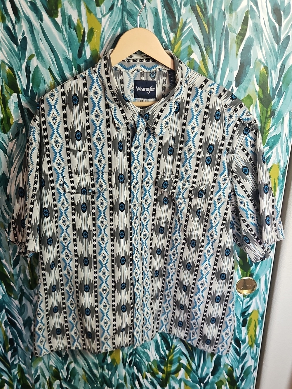 Wrangler Men’s Blue and White Checotah Button-Up Shirt - Size 3XL